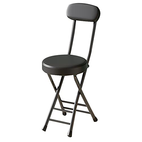 18" Folding Stool with Backrest, Leather Padded Seat, Black J57275
