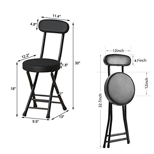 18" Folding Stool with Backrest, Leather Padded Seat, Black J57275