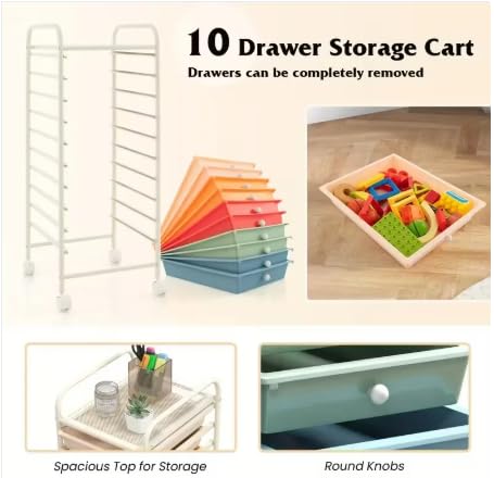 10 Drawer Rolling Storage Cart Organizer with Locking Wheels V8561