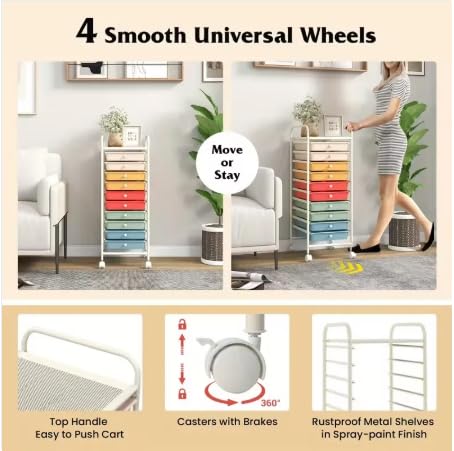 10 Drawer Rolling Storage Cart Organizer with Locking Wheels V8561