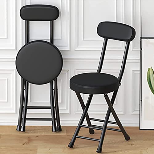 18" Folding Stool with Backrest, Leather Padded Seat, Black J57275