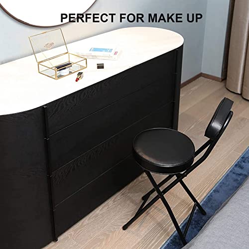 18" Folding Stool with Backrest, Leather Padded Seat, Black J57275