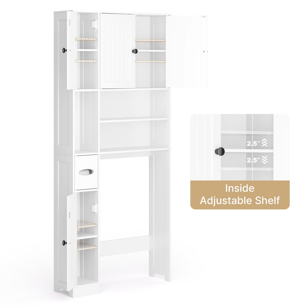 Over The Toilet Storage Cabinet with Five Doors White G216