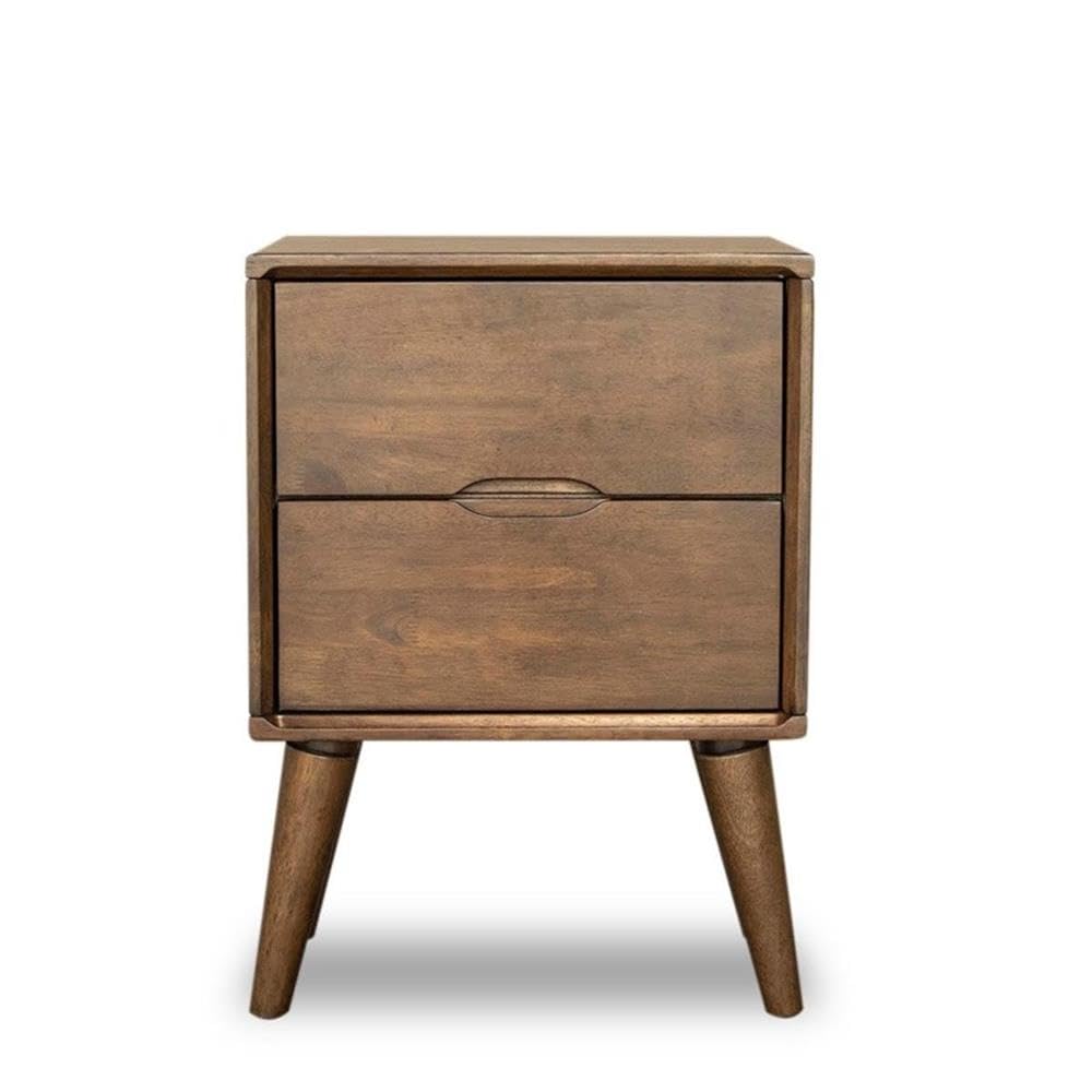 Walnut Brown 2 Drawer Solid Wood Nightstand J23256