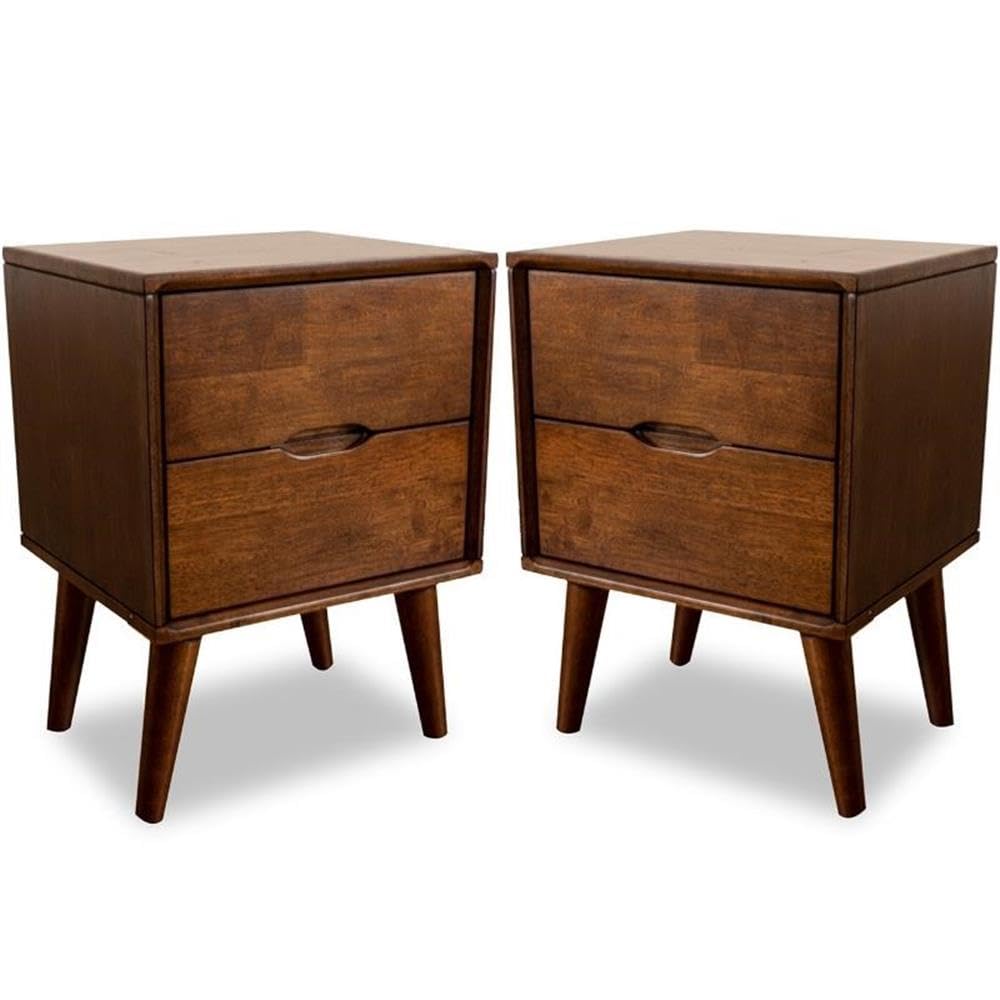 Walnut Brown 2 Drawer Solid Wood Nightstand J23256