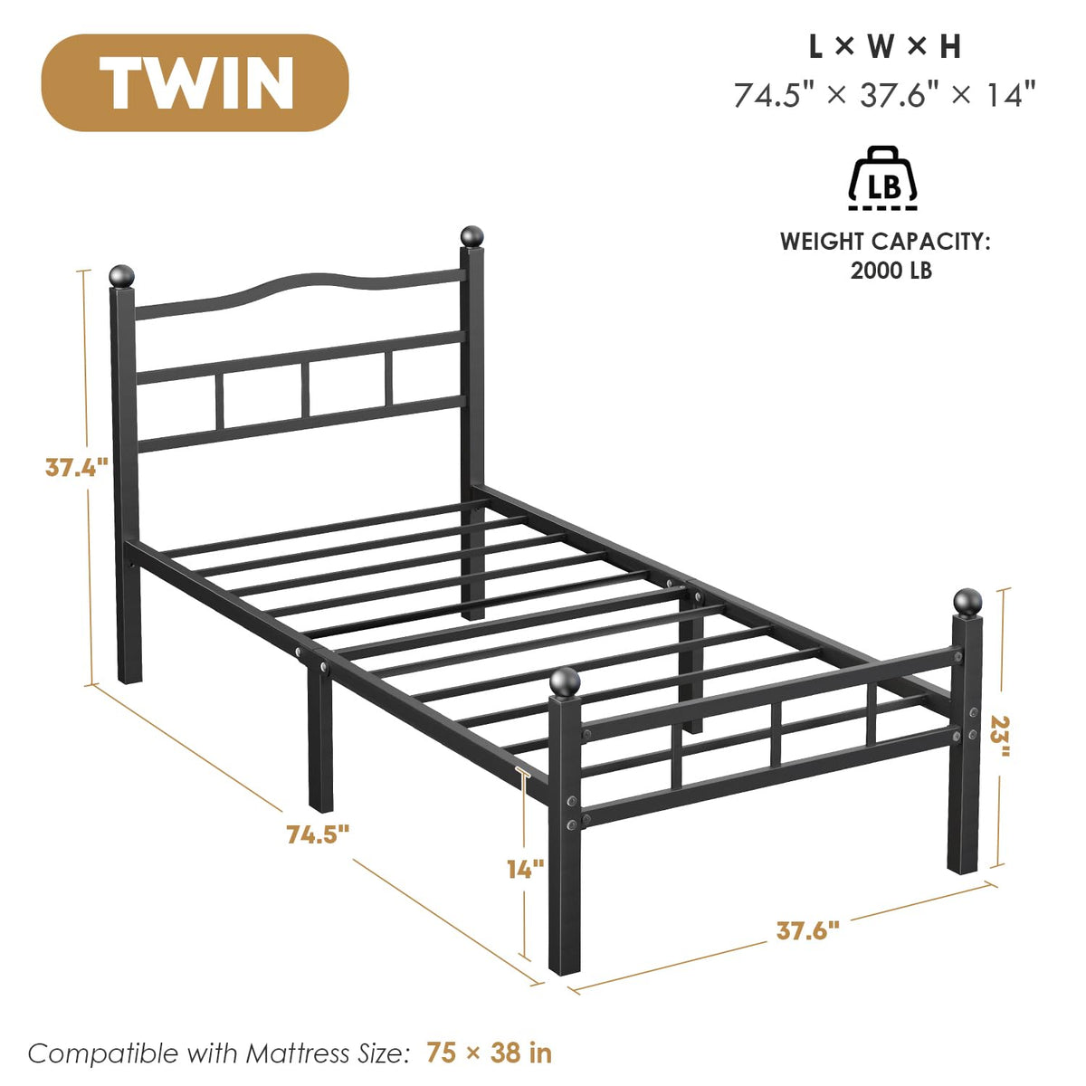 14 Inch Twin Bed Frame with Headboard and Footboard R3144