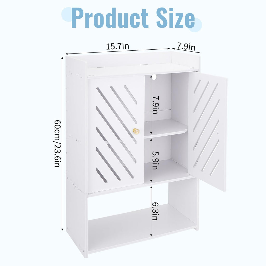 Wall Mounted 4-Tier White Bathroom Storage Cabinet with Door and Shelf T523
