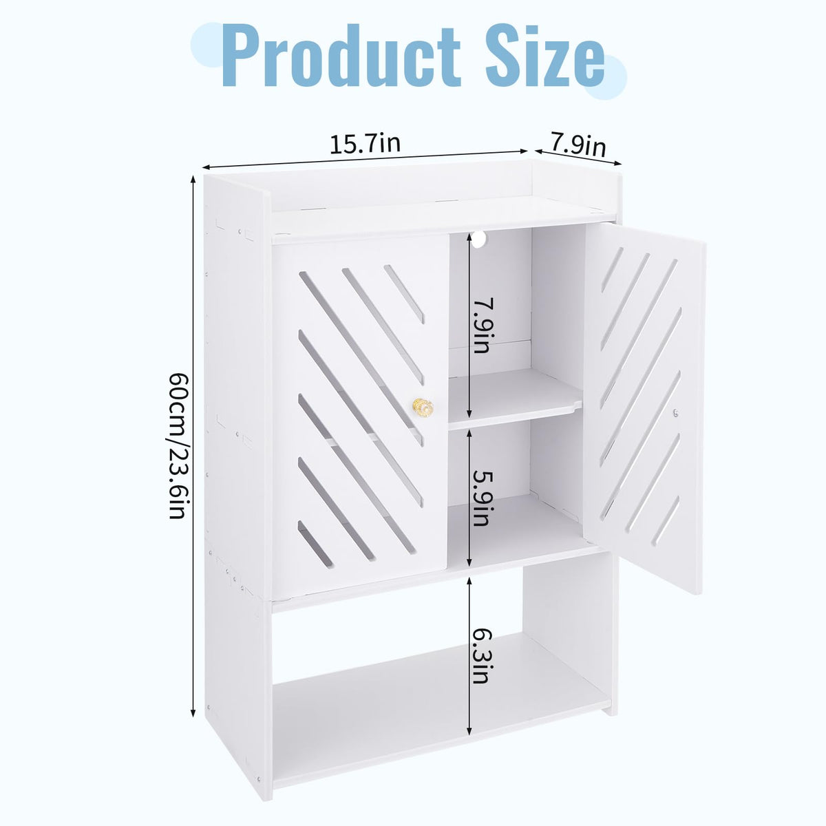 Wall Mounted 4-Tier White Bathroom Storage Cabinet with Door and Shelf T523