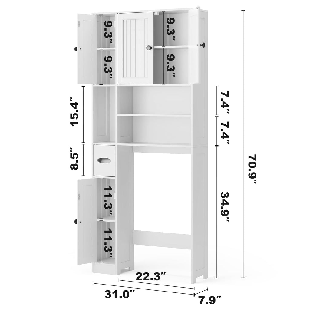 Over The Toilet Storage Cabinet with Five Doors White G216