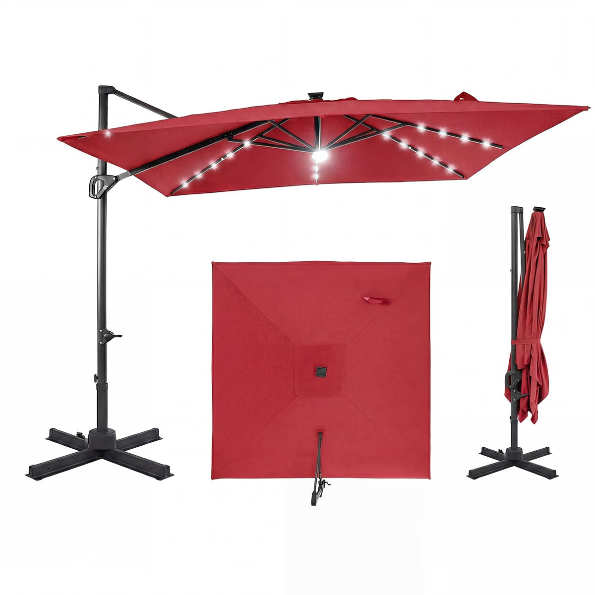 10ft Solar LED Patio Umbrella with Aluminum Pole X3795