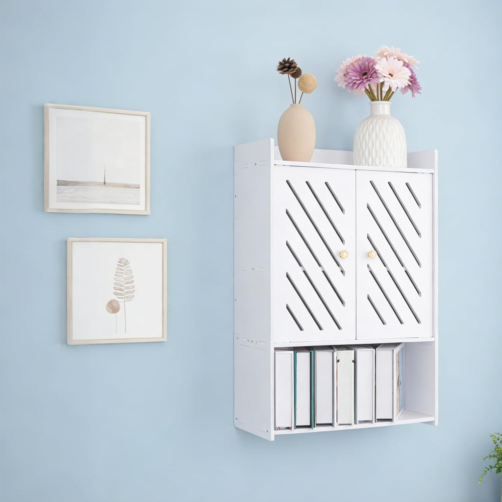 Wall Mounted 4-Tier White Bathroom Storage Cabinet with Door and Shelf T523