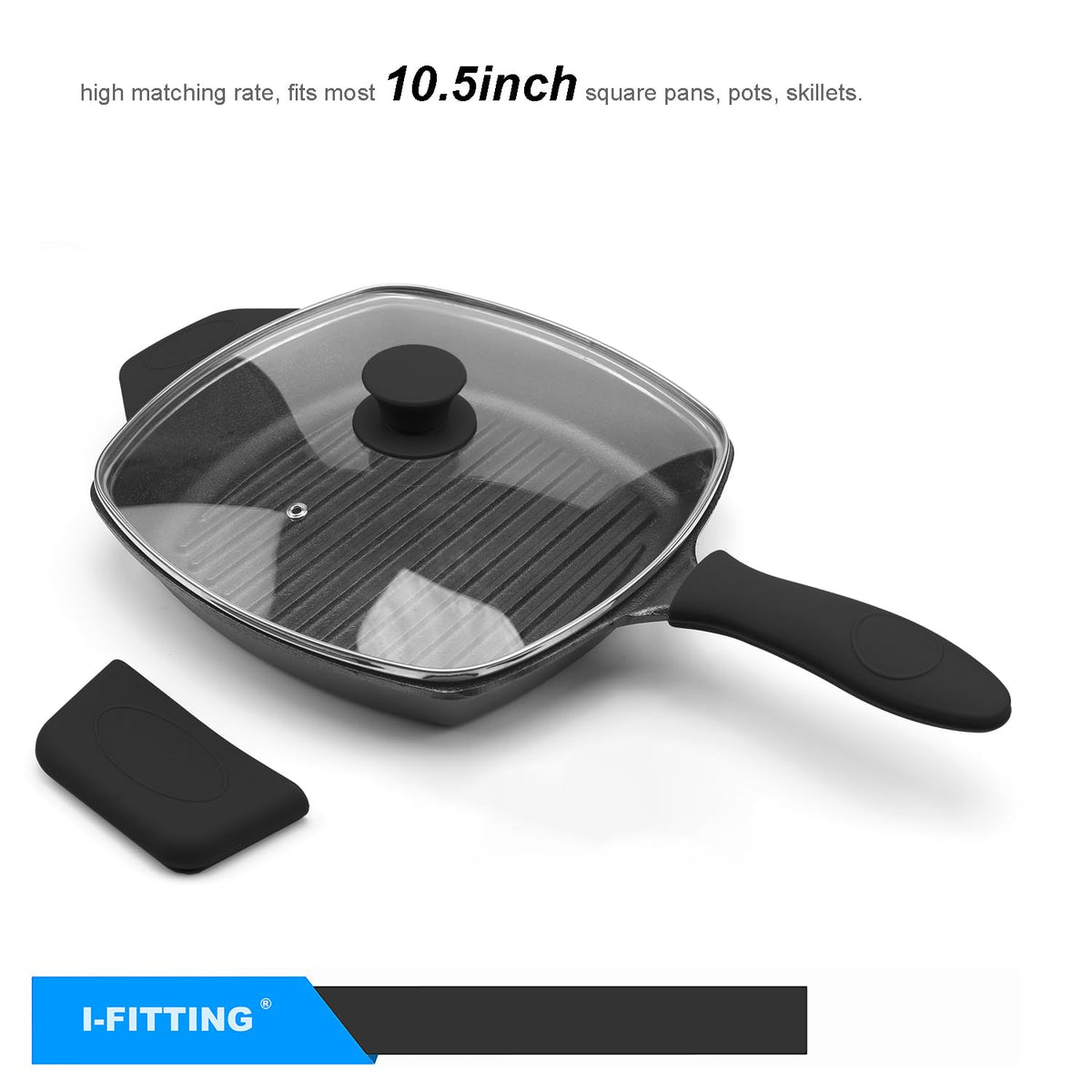 10.5 Inch Vented Square Glass Lid with Silicone Knob A81309