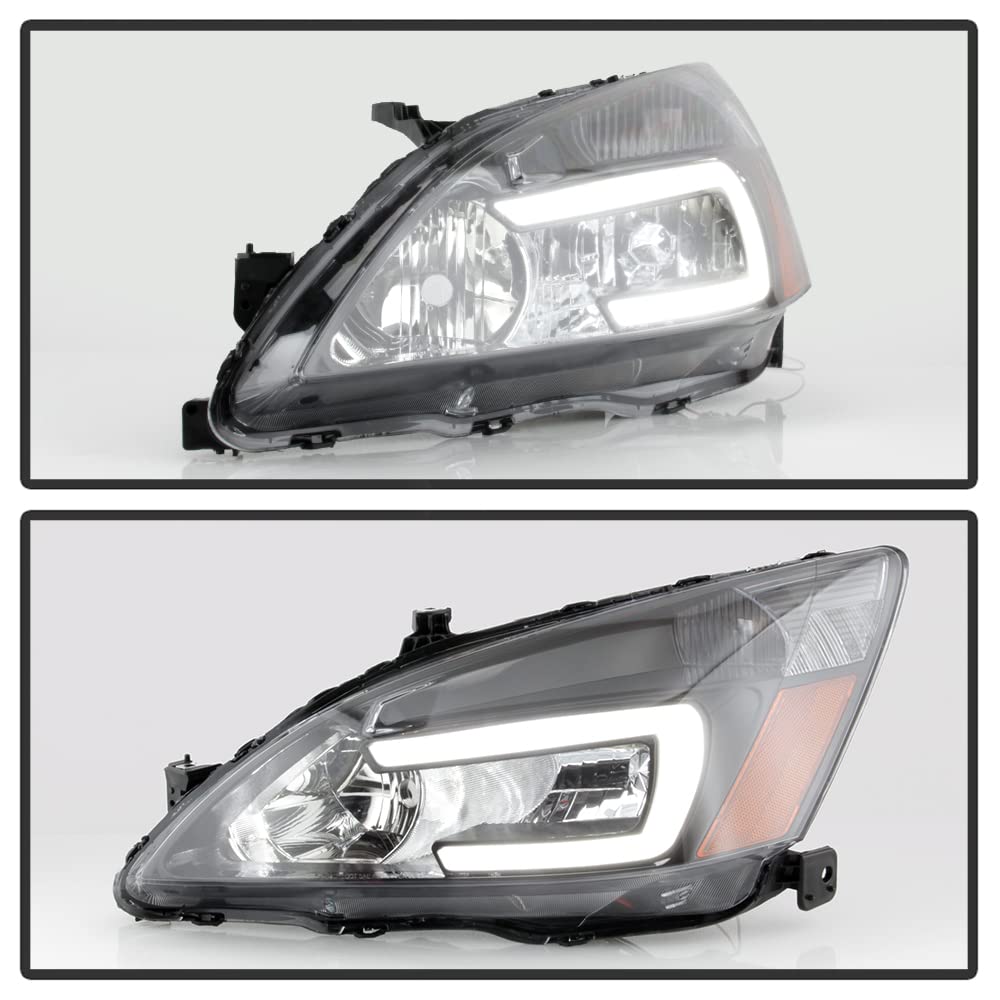 For 2003-2007 Honda Accord Black Housing LED Tube Headlights Assembly Pair Set E223599