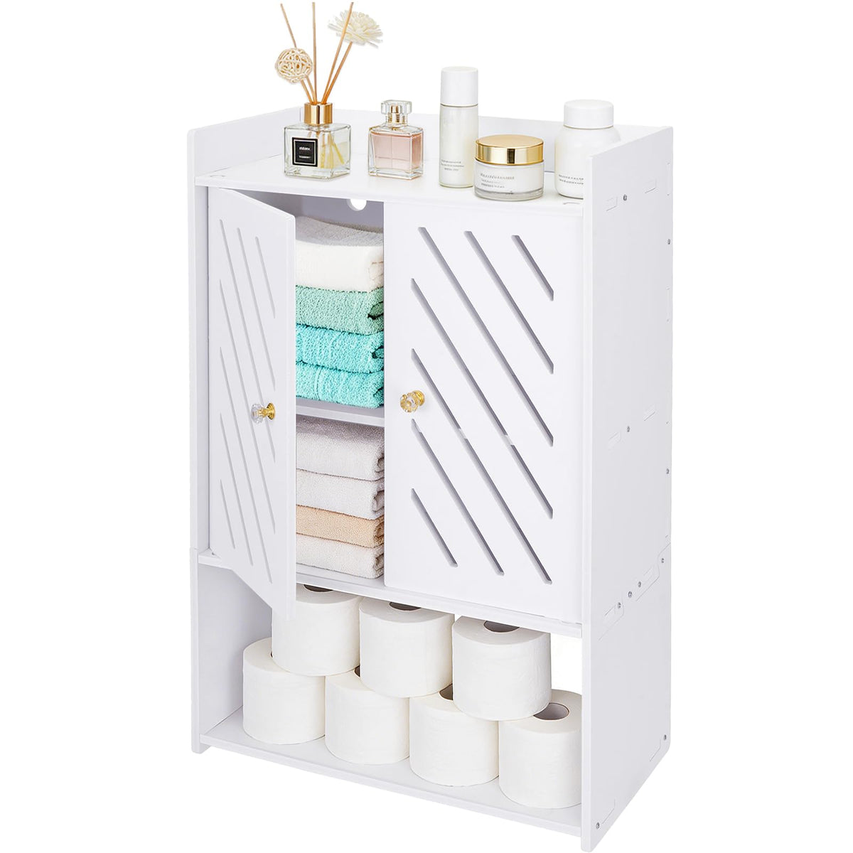 Wall Mounted 4-Tier White Bathroom Storage Cabinet with Door and Shelf T523
