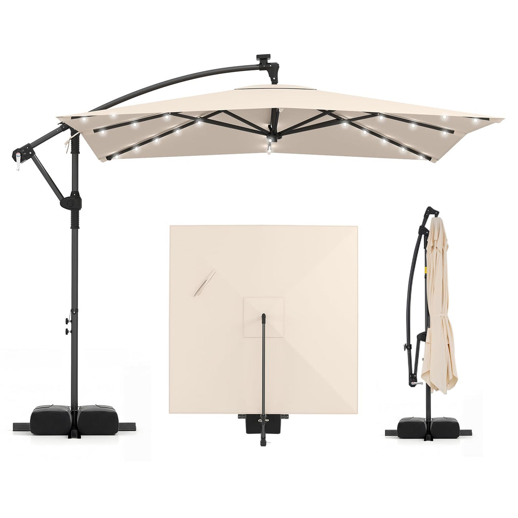 8x8 FT Solar Square Offset Cantilever Umbrella with Base U7024