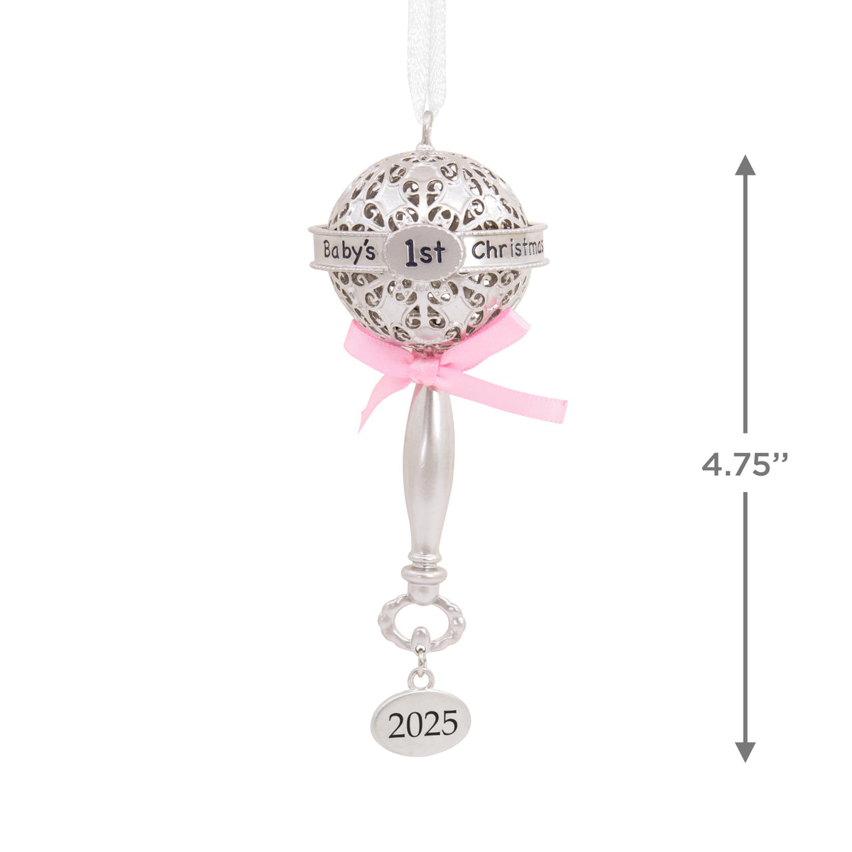 Silver Rattle with Pink Ribbon Christmas Ornament C542680