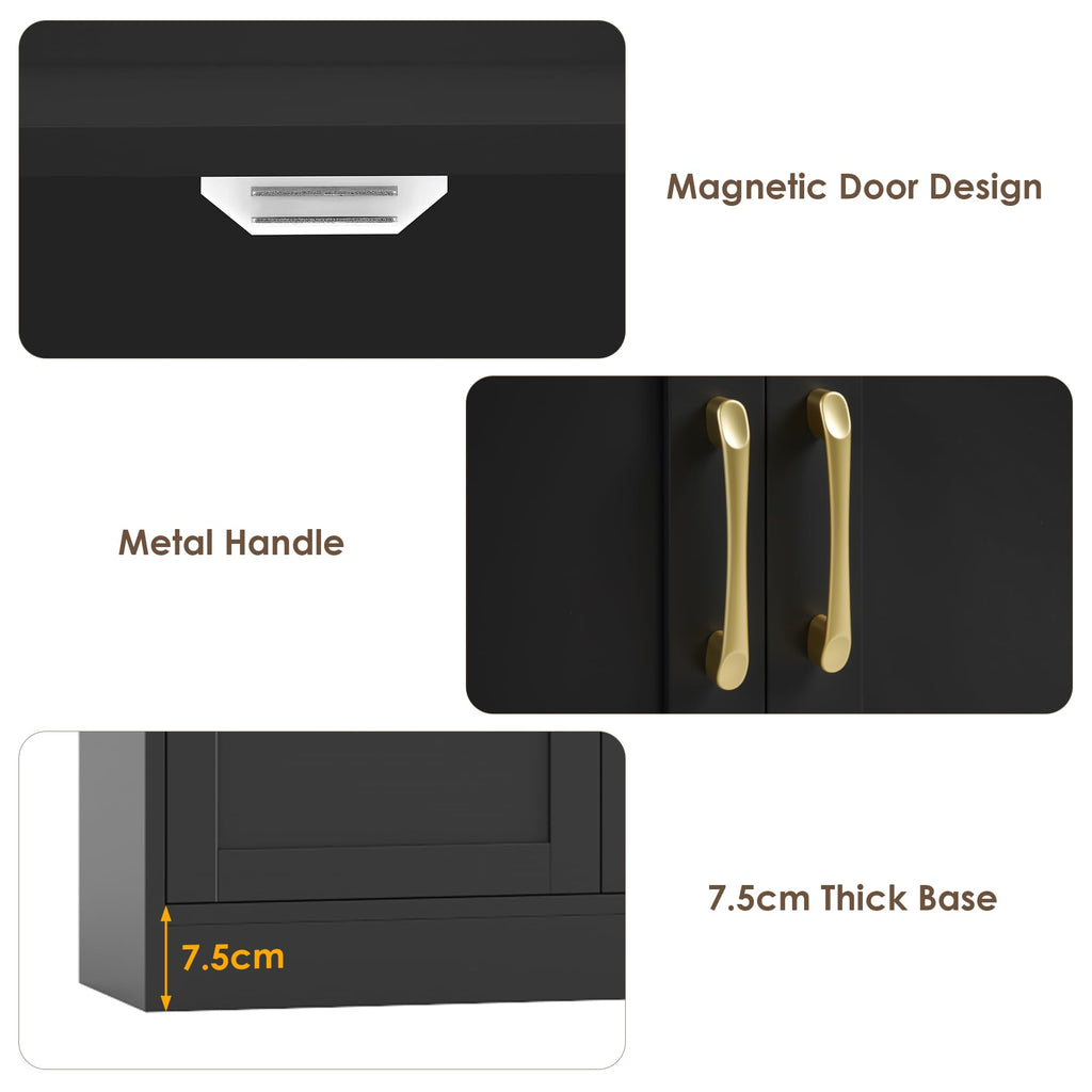 82.3" Triple Wide Bookshelf with 4 Doors, Black C9666