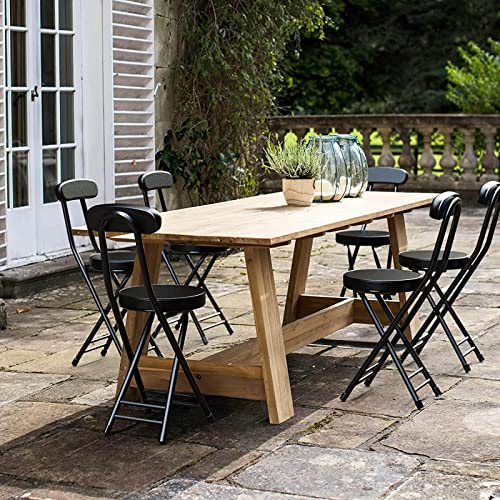 18" Folding Stool with Backrest, Leather Padded Seat, Black J57275