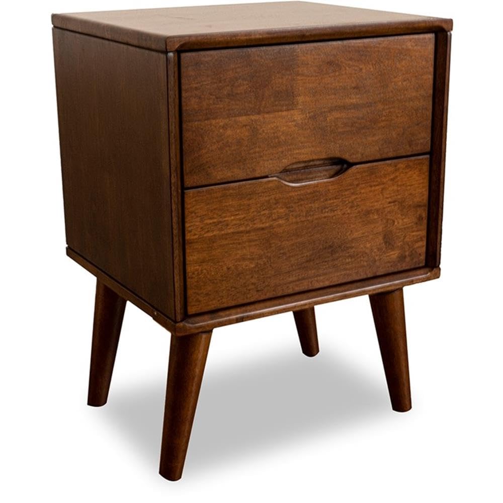 Walnut Brown 2 Drawer Solid Wood Nightstand J23256