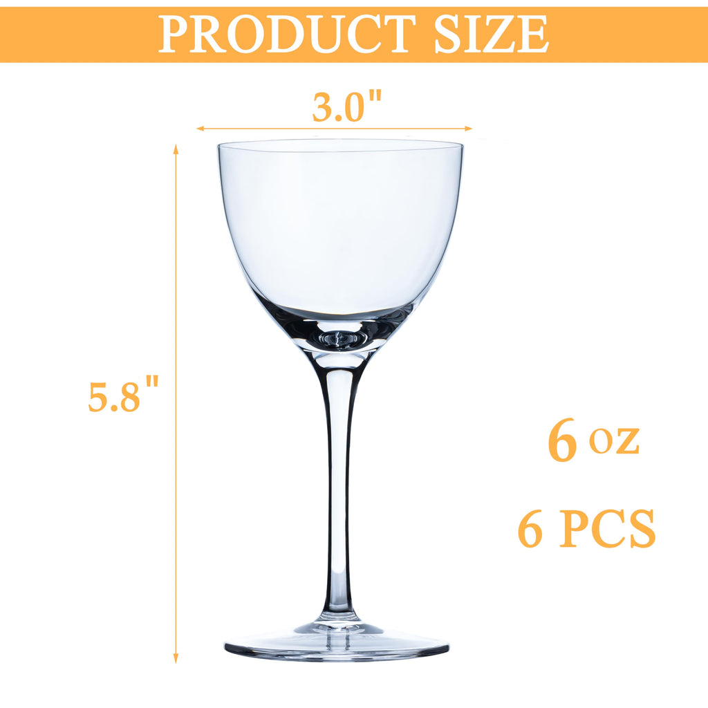 6oz Hand Blown Lead-Free Crystal Martini Glasses Set of 6 Z42774