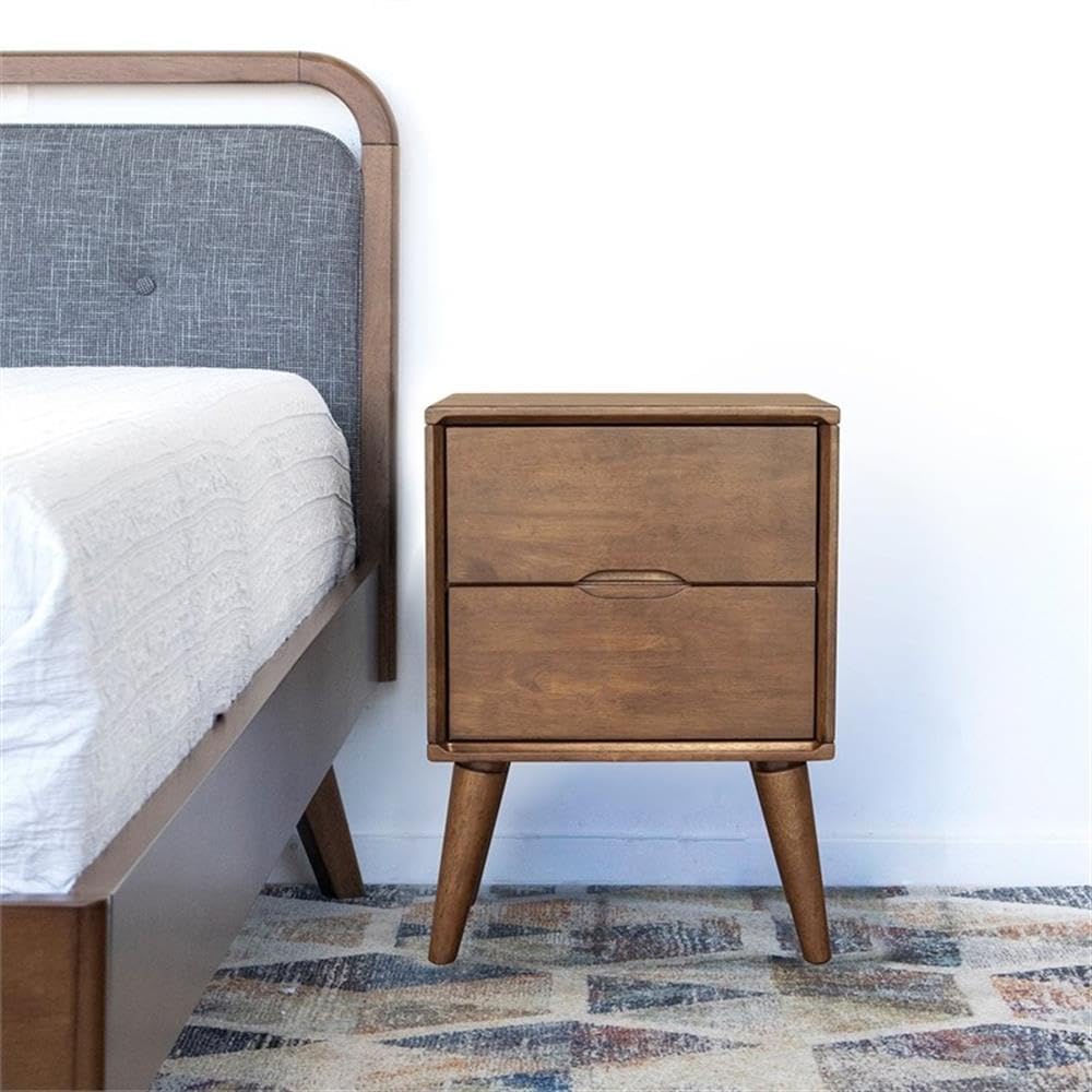 Walnut Brown 2 Drawer Solid Wood Nightstand J23256