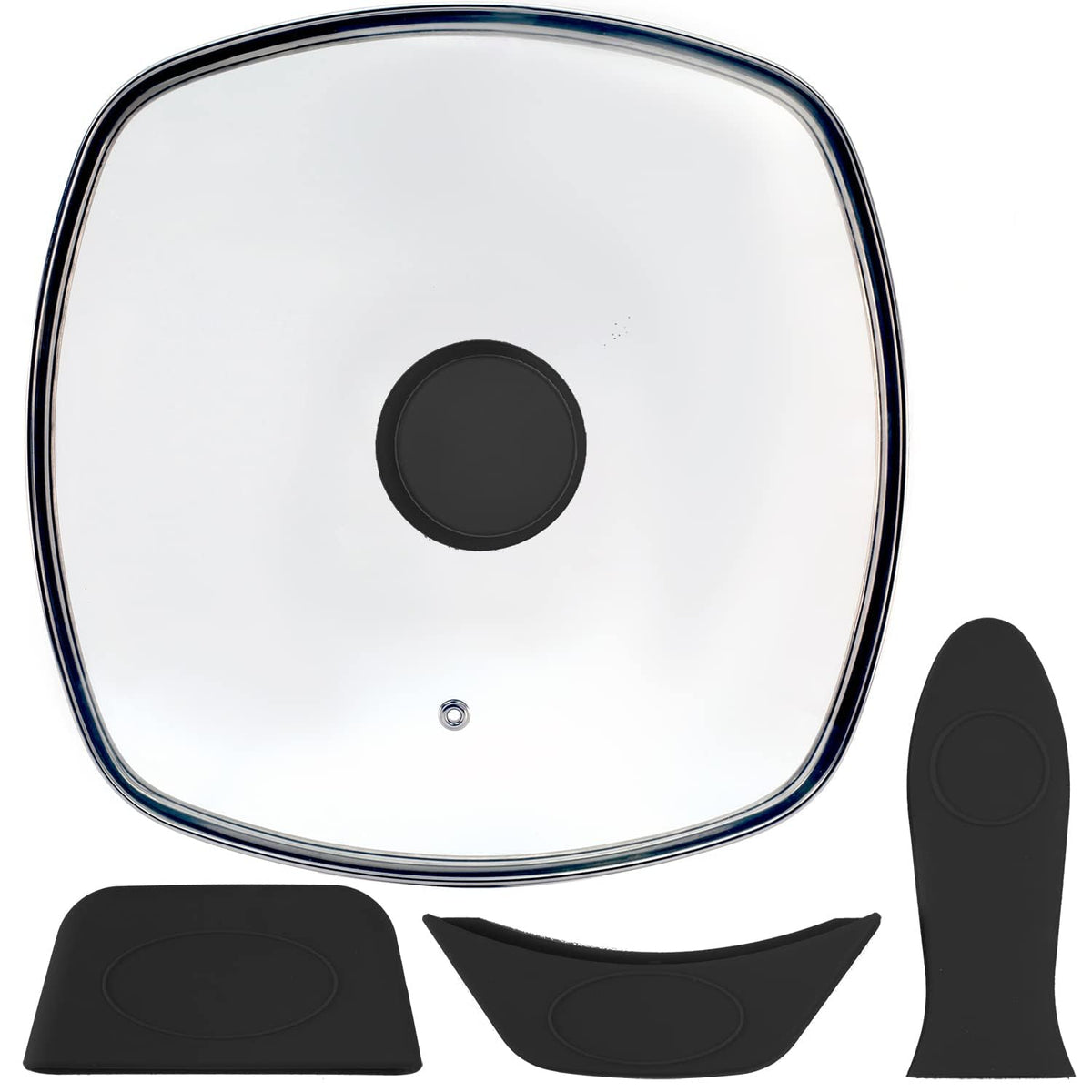 10.5 Inch Vented Square Glass Lid with Silicone Knob A81309