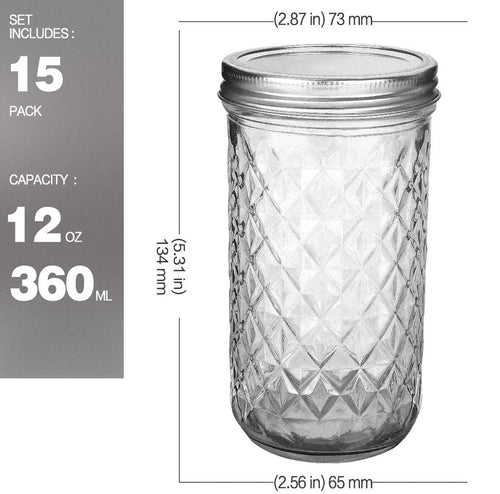 15 Pack 12 oz Mason Jars with Lids D2736