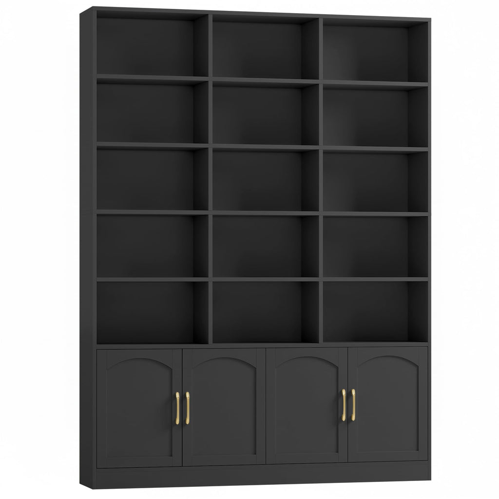 82.3" Triple Wide Bookshelf with 4 Doors, Black C9666