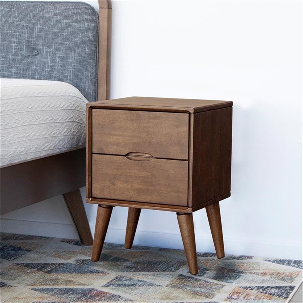 Walnut Brown 2 Drawer Solid Wood Nightstand J23256