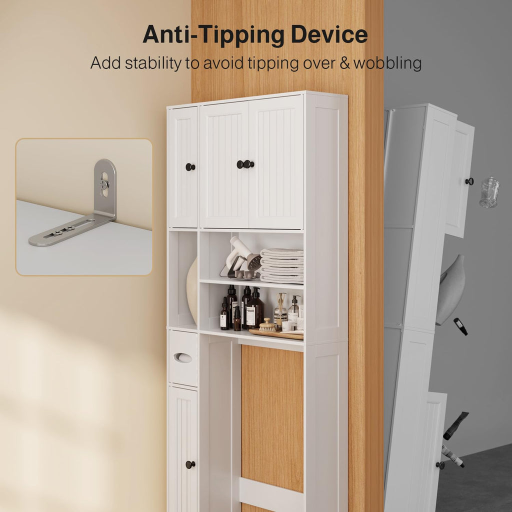 Over The Toilet Storage Cabinet with Five Doors White G216