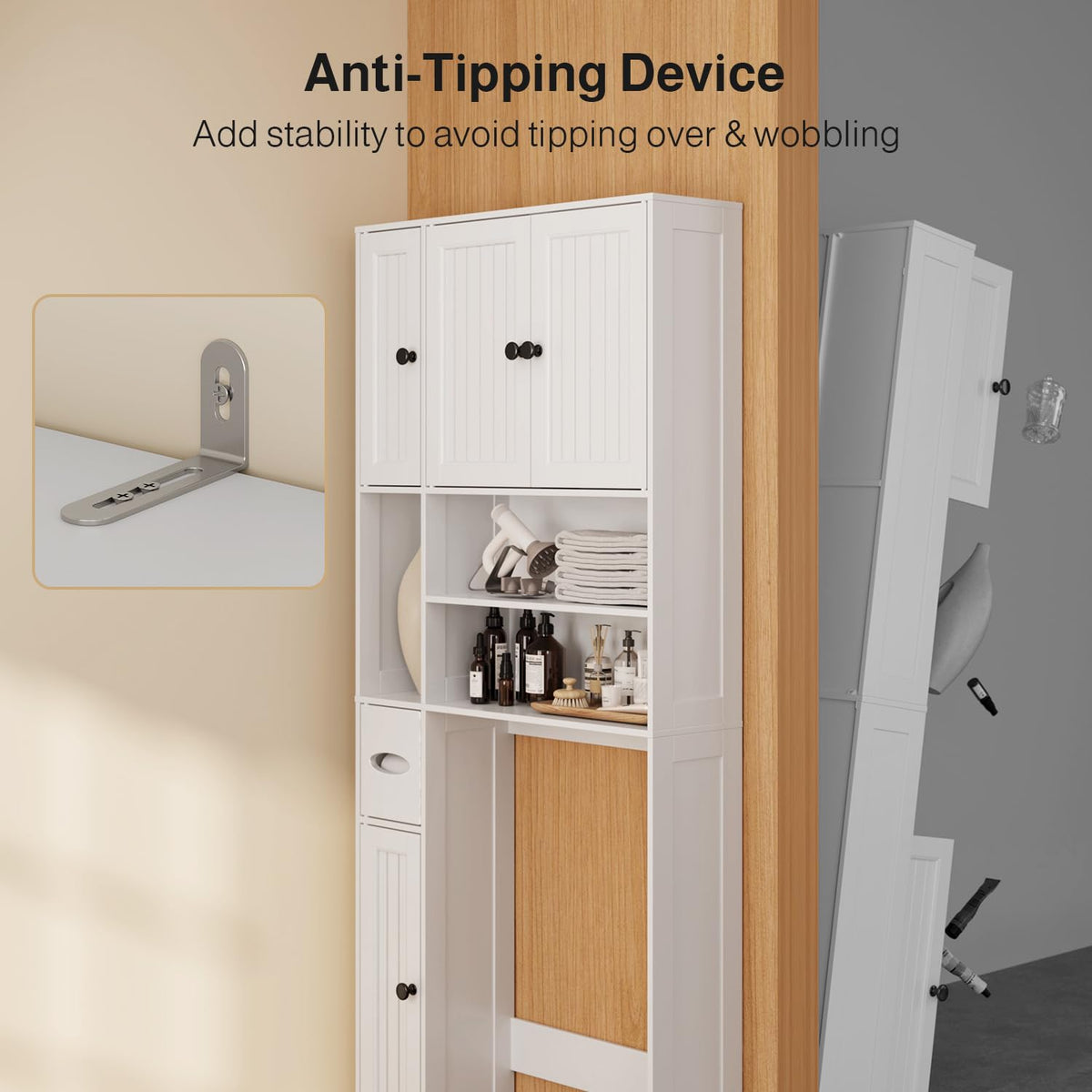 Over The Toilet Storage Cabinet with Five Doors White G216