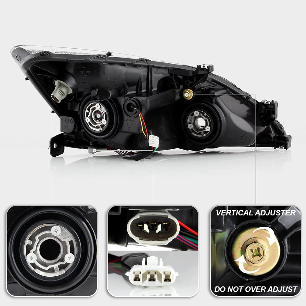 For 2003-2007 Honda Accord Black Housing LED Tube Headlights Assembly Pair Set E223599