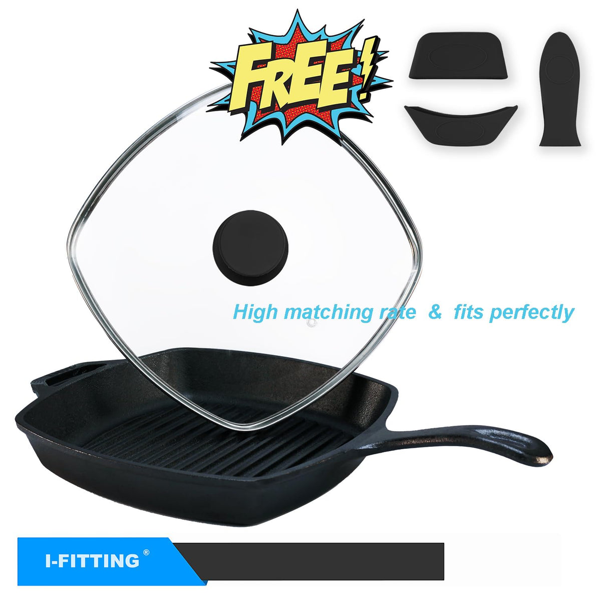 10.5 Inch Vented Square Glass Lid with Silicone Knob A81309