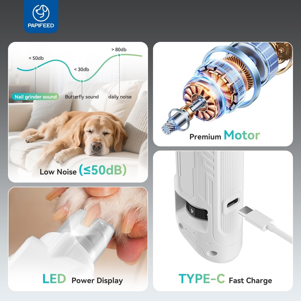 Dog Nail Grinder with 6 Speeds Quiet Motor U472