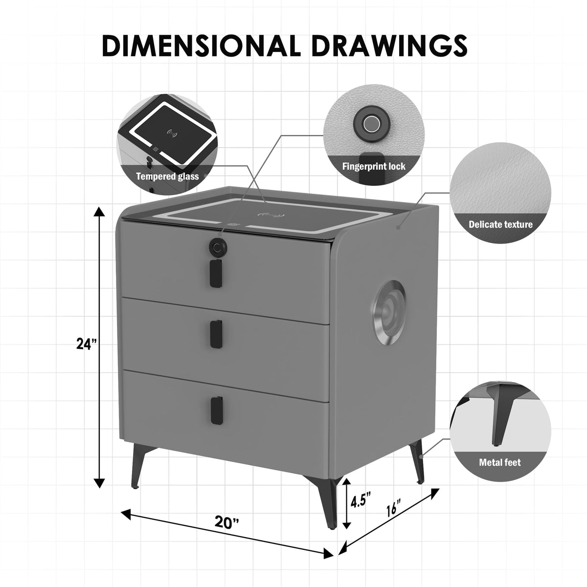 Fingerprint Lock Drawer Nightstand W715