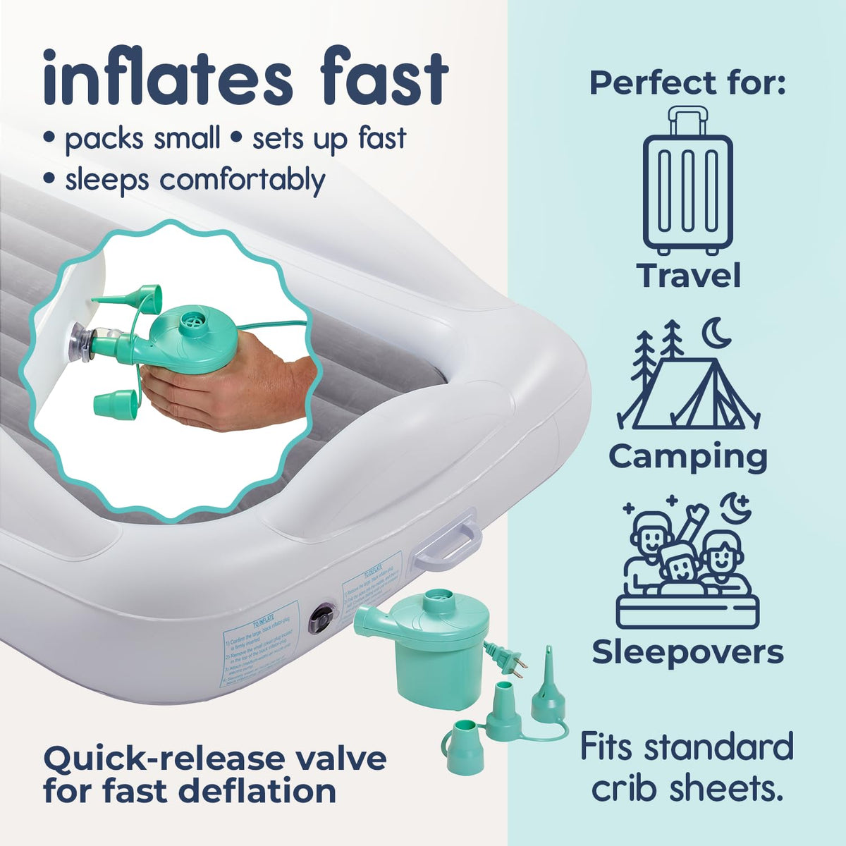 Inflatable Toddler Travel Bed with Safety Bumpers Grey Q40485
