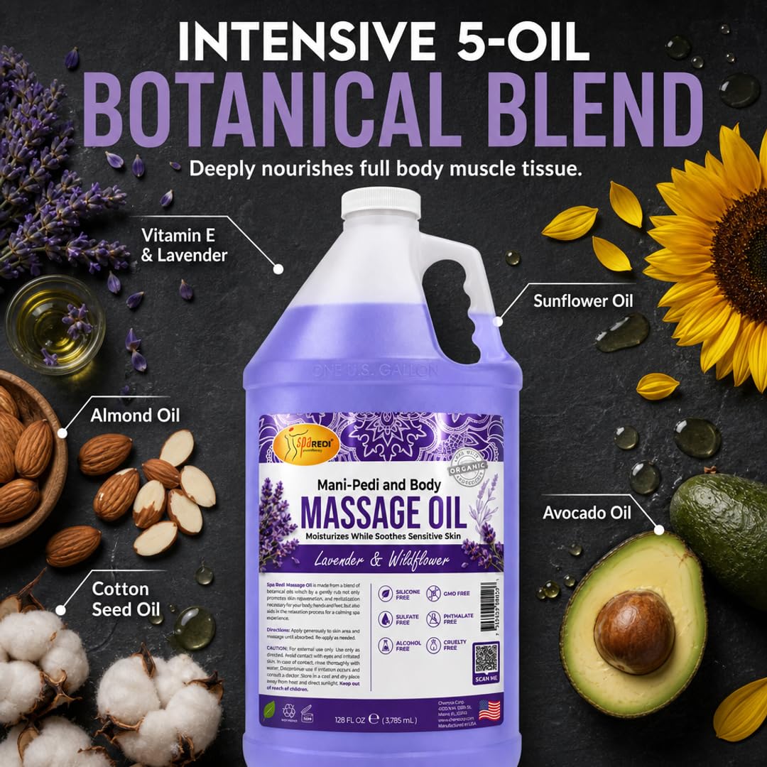 Lavender Massage Oil 128 Oz with Almond Cotton Seed Sunflower Avocado Oil V3669