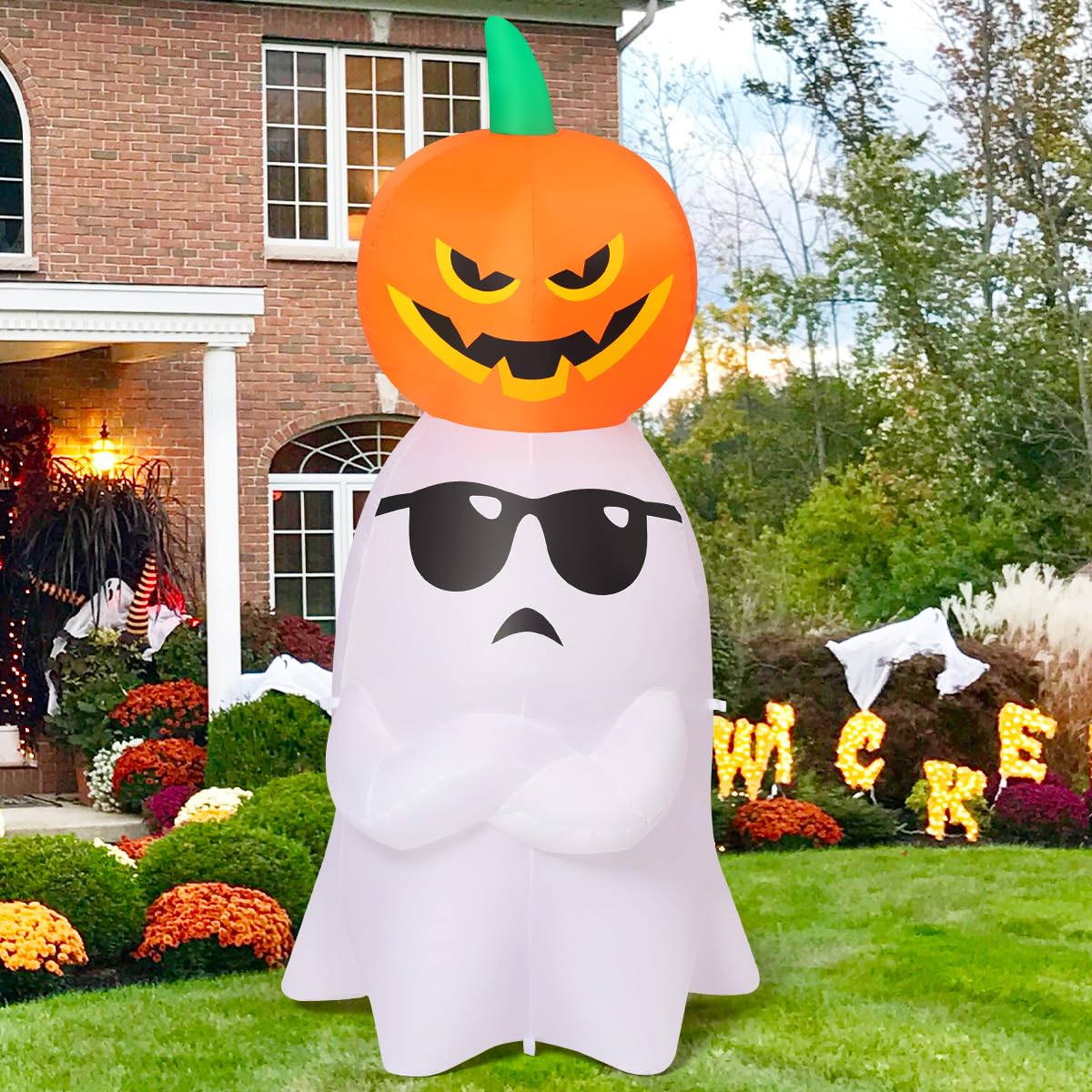 6.2 FT Halloween Inflatables Ghost with Pumpkin S2346