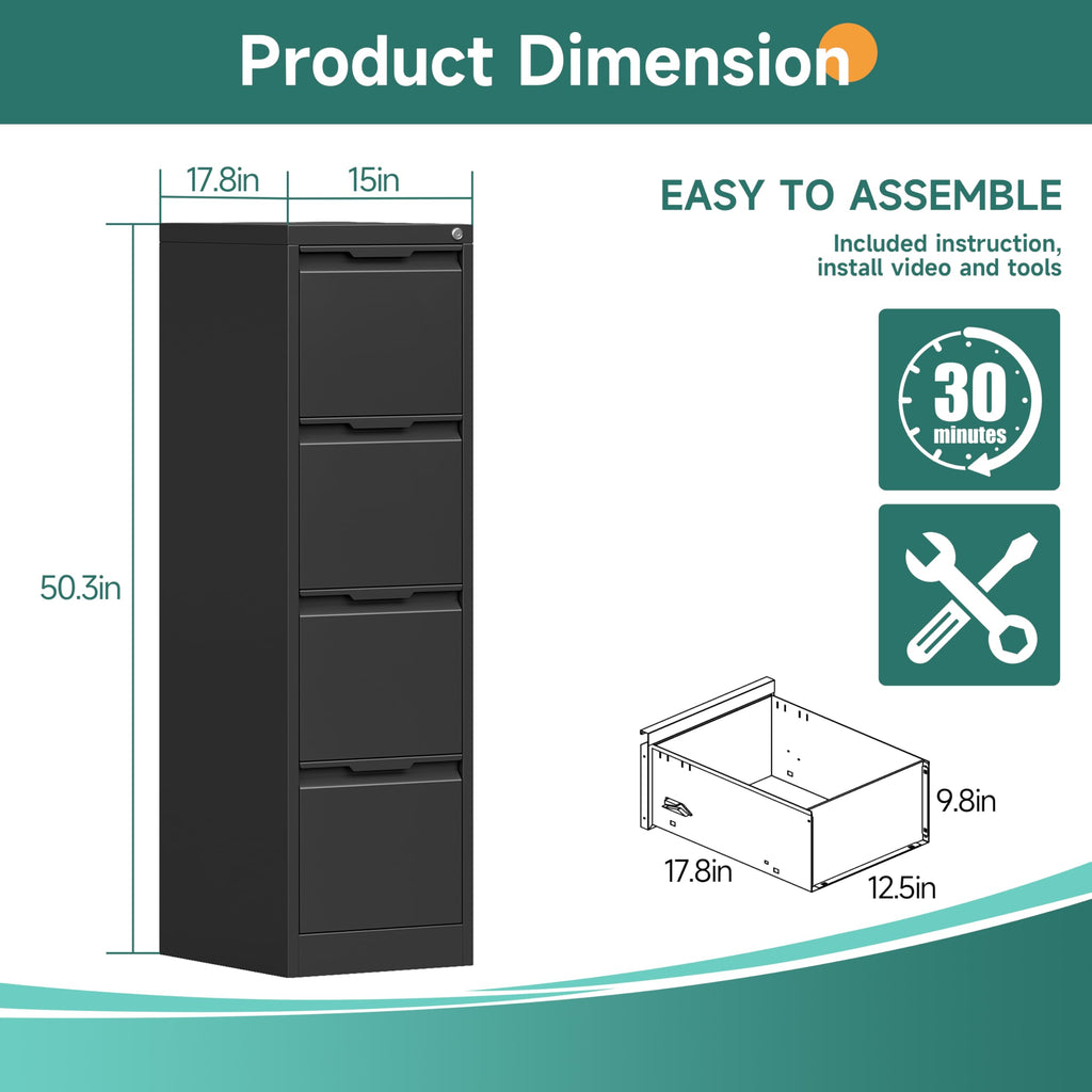 4 Drawer Metal File Cabinet with Lock E97118