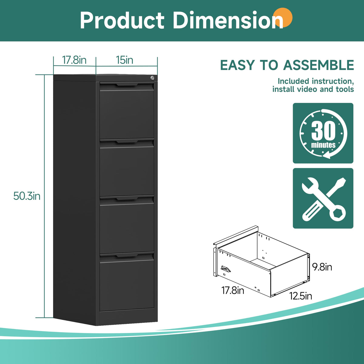 4 Drawer Metal File Cabinet with Lock E97118