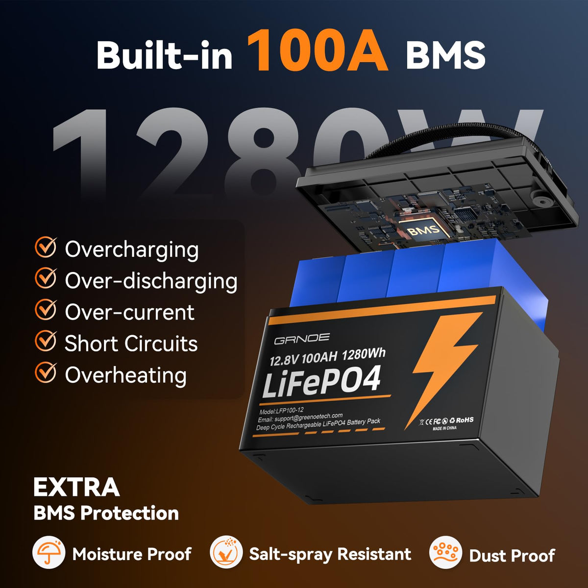 12V 100Ah LiFePO4 Lithium Battery 2 Pack N71940