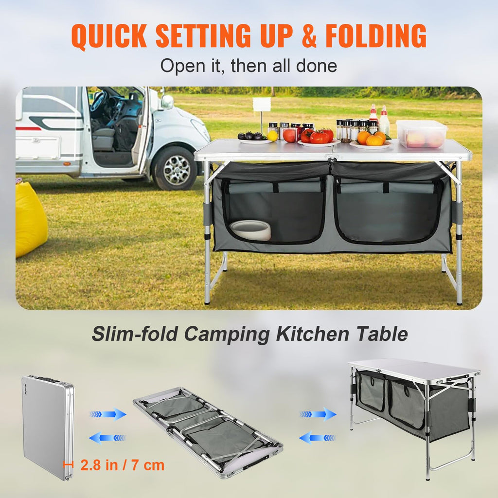 Folding Camping Cooking Table with Storage Organizer K972026