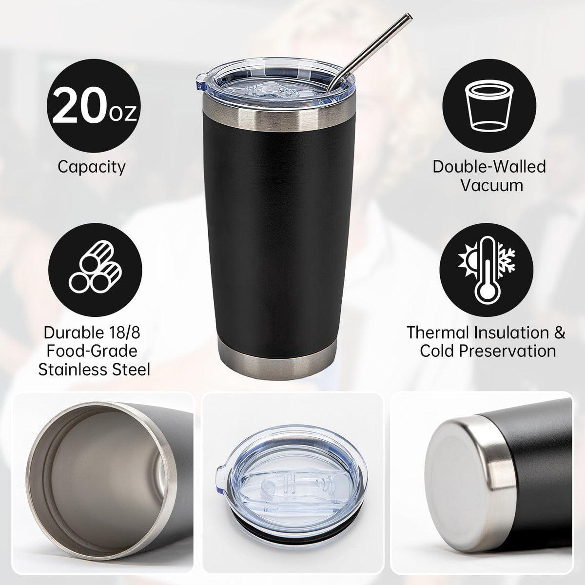 32 Pack 20oz Stainless Steel Insulated Tumblers with Lid & Straw N68898