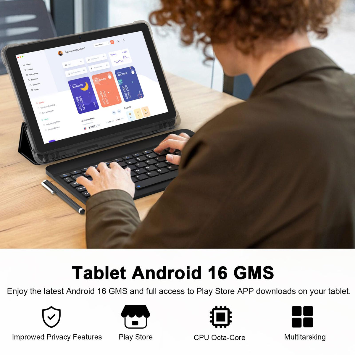 Android 16 Tablet 10 Inch 20GB RAM 128GB ROM Black Z450523