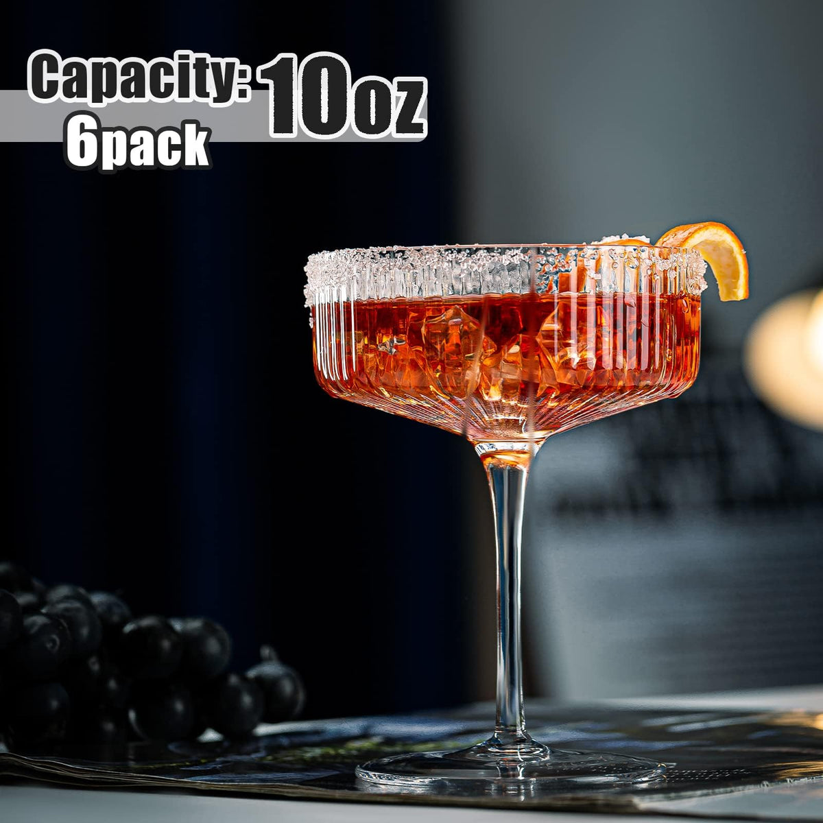 Set of 6 Ribbed Coupe Cocktail Glasses E5808