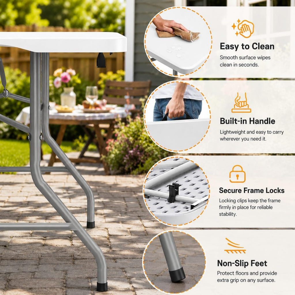 6FT Folding Table White H6376