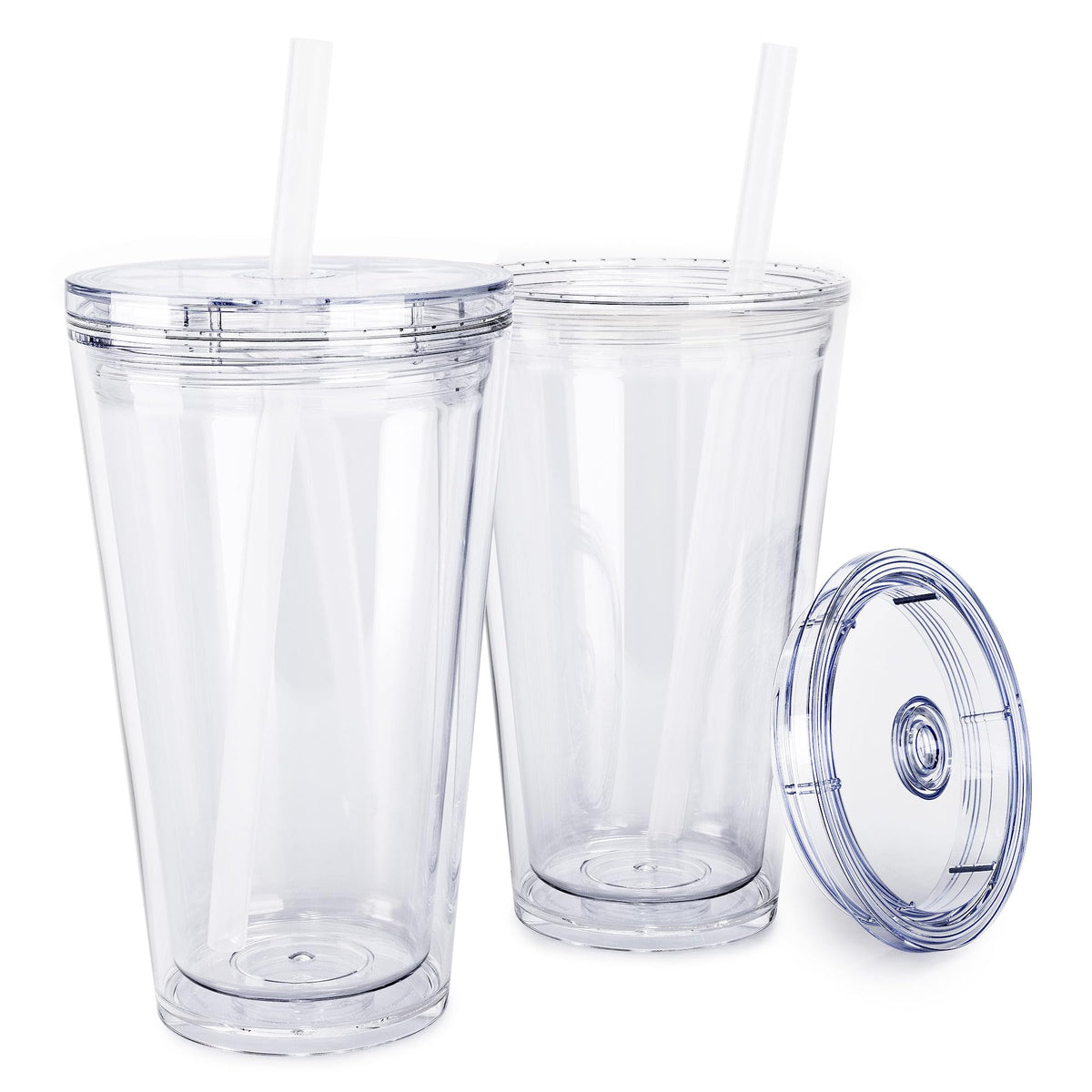 Clear 16oz Insulated Acrylic Tumbler with Lid and Straw, 2 Pack A235116