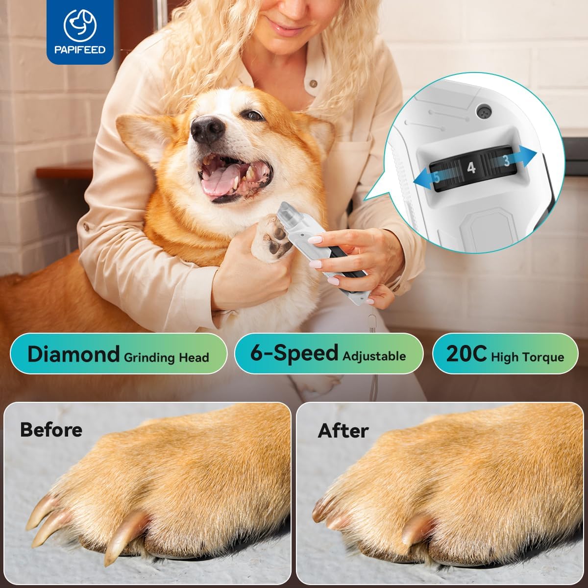 Dog Nail Grinder with 6 Speeds Quiet Motor U472