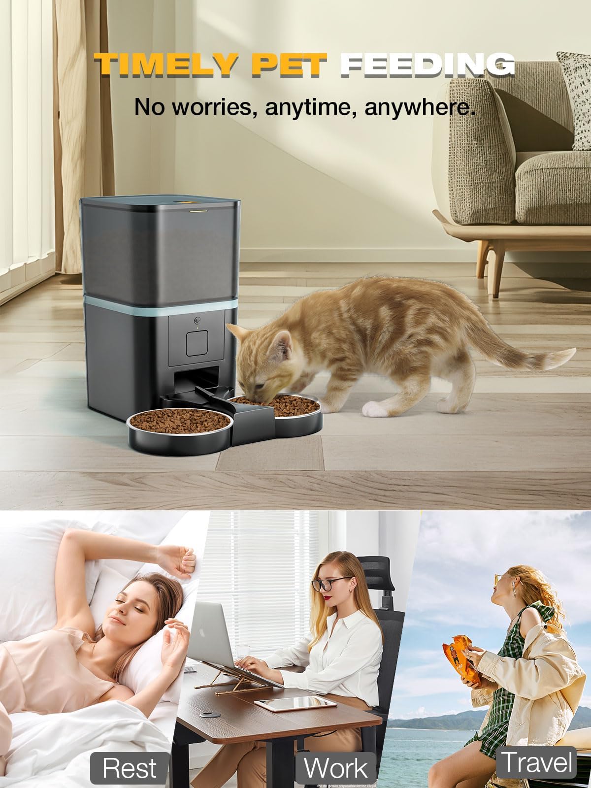 Automatic WiFi App Control Cat Feeder with Stainless Steel Bowl U412228