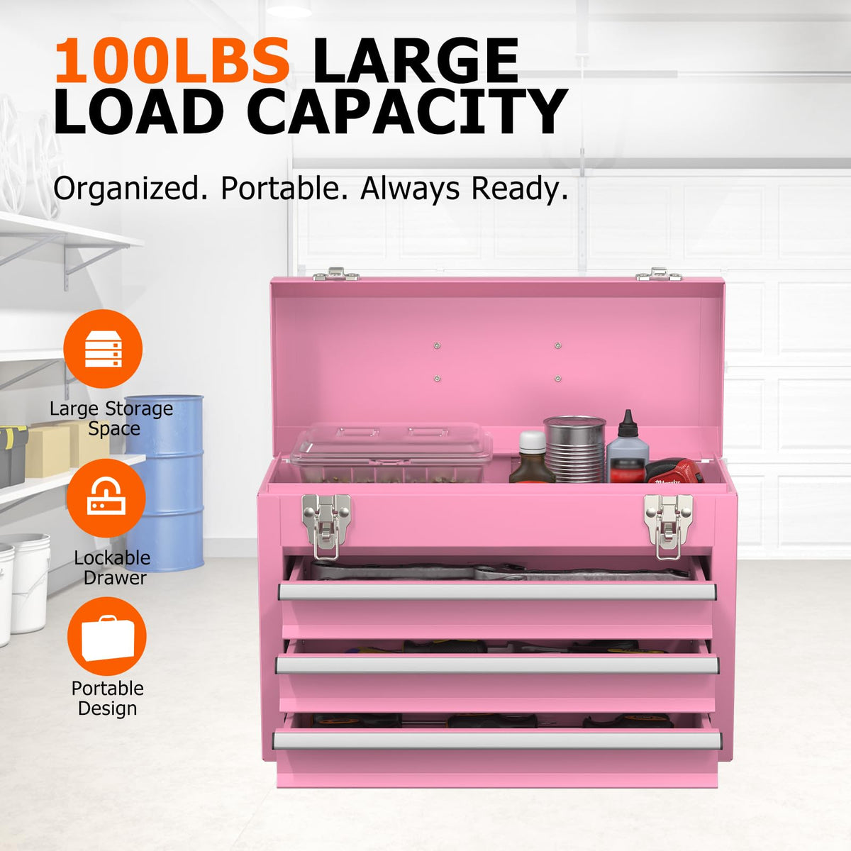 Portable Metal Tool Box with Drawers K31866